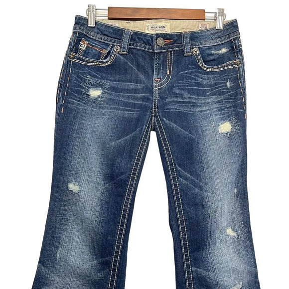 Buckle MEK DNM Distressed Low Rise Frisco Boot cut Denim Jean Size 27 - Picture 3 of 10